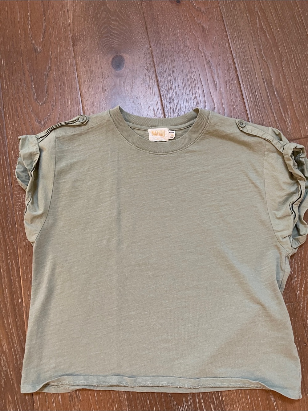 Nation LTD Olive Green Ruffle Sleeve Short Sleeve Tee